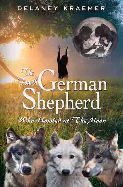 The book cover of The Fourth German Shepherd Who Howled at the Moon by Delaney Kraemer.