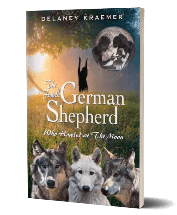 The book cover of The Fourth German Shepherd Who Howled at the Moon by Delaney Kraemer.