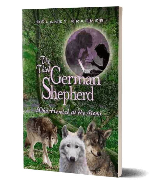 The book cover of The Third German Shepherd Who Howled at the Moon by Delaney Kraemer.